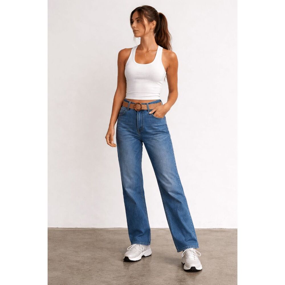 Women's High Waist Straight Leg Belted Jeans 5